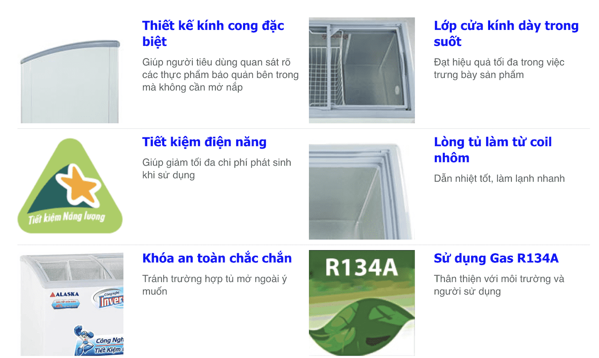tính năng tủ đông alaska SD 501Y